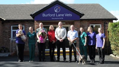 Photo of first North Star Vets practice staff - Left to right is Hannah Downie - Registered Veterinary Nurse & Receptionist, Ashlee Crook- Head Veterinary Nurse, Dr Pieter De Villiers – Director & Veterinary Surgeon, Jane Platt – Finance & People Director, Dr Richard Thomas –Property Director & Veterinary Surgeon, Dr Sean Cleary - Clinical Director & Veterinary Surgeon, Gemma Scott - Head Veterinary Nurse, Maxine Hackett – Receptionist, Georgie Richards – Receptionist.